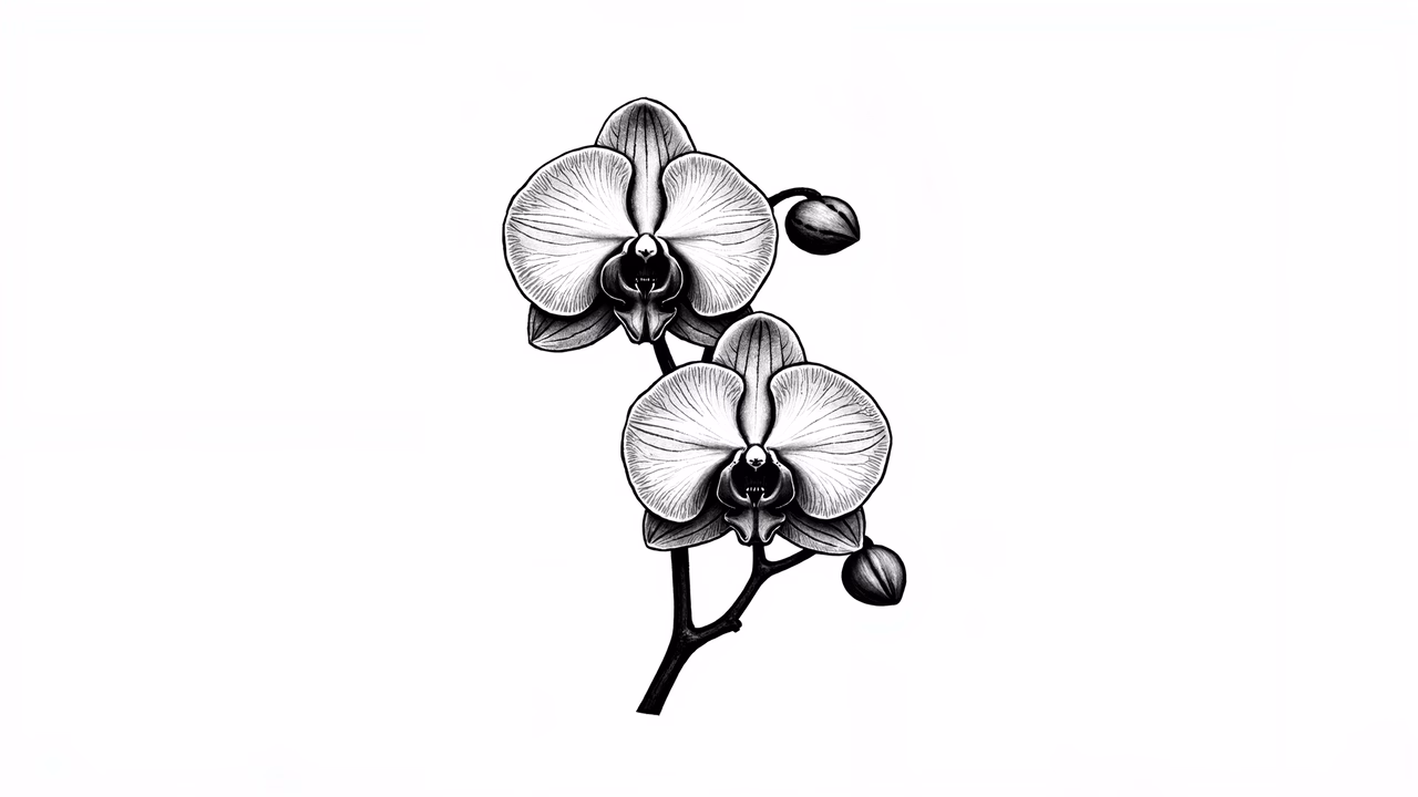 Elegant black-and-white orchid illustration