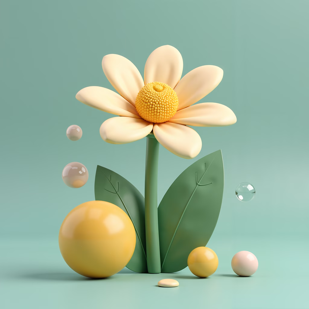 A charming pastel illustration featuring a yellow flower and green leaves on a soft green background.