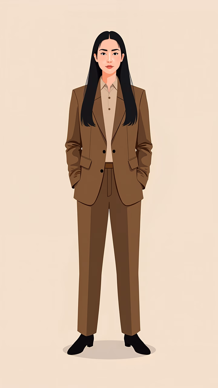 Elegant professional illustration featuring a person in a brown suit.