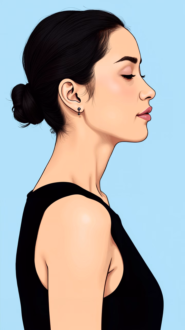 A serene side profile illustration with soft tones and a calming atmosphere.