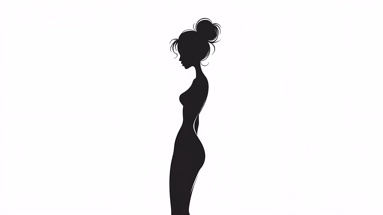 Minimalist silhouette of a poised beauty against a clean white backdrop.