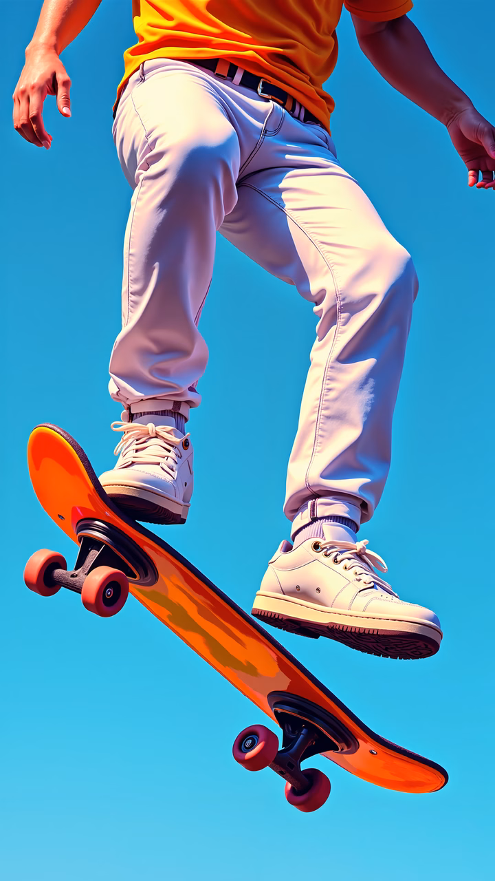 Vibrant skateboarder illustration with dynamic pose and bright colors.