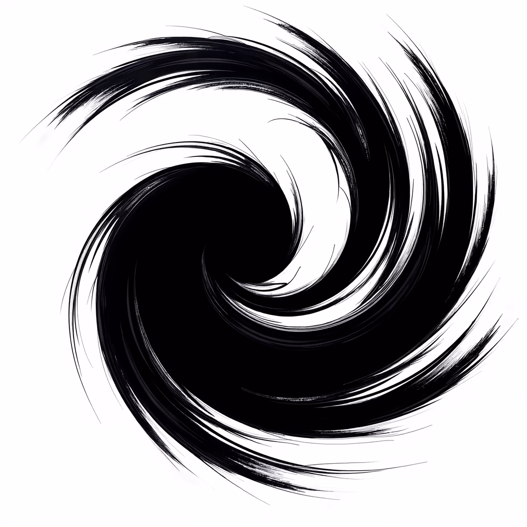Dynamic black and white spiral brushstroke illustration