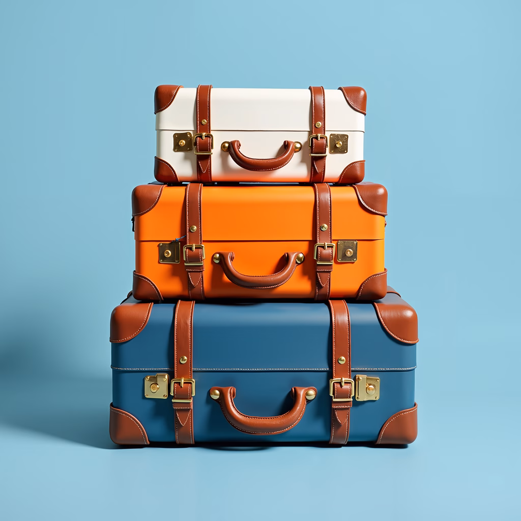 Brightly colored suitcases stacked for travel, symbolizing adventure and optimism.