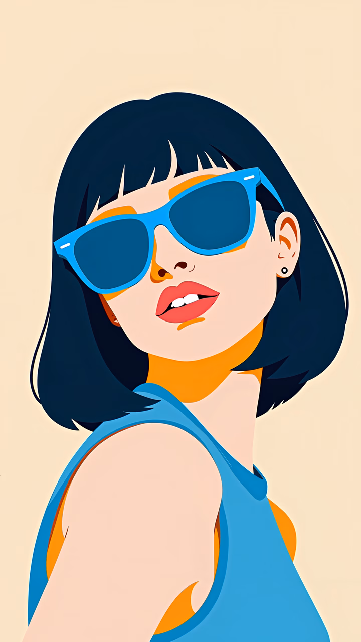 Bold and colorful illustration of a stylish woman with sunglasses.