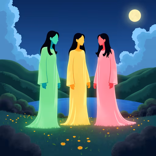 Three Figures in Pastel Robes