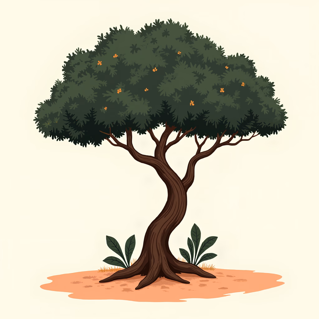 A detailed illustration of a tree with lush greenery and a soft background.