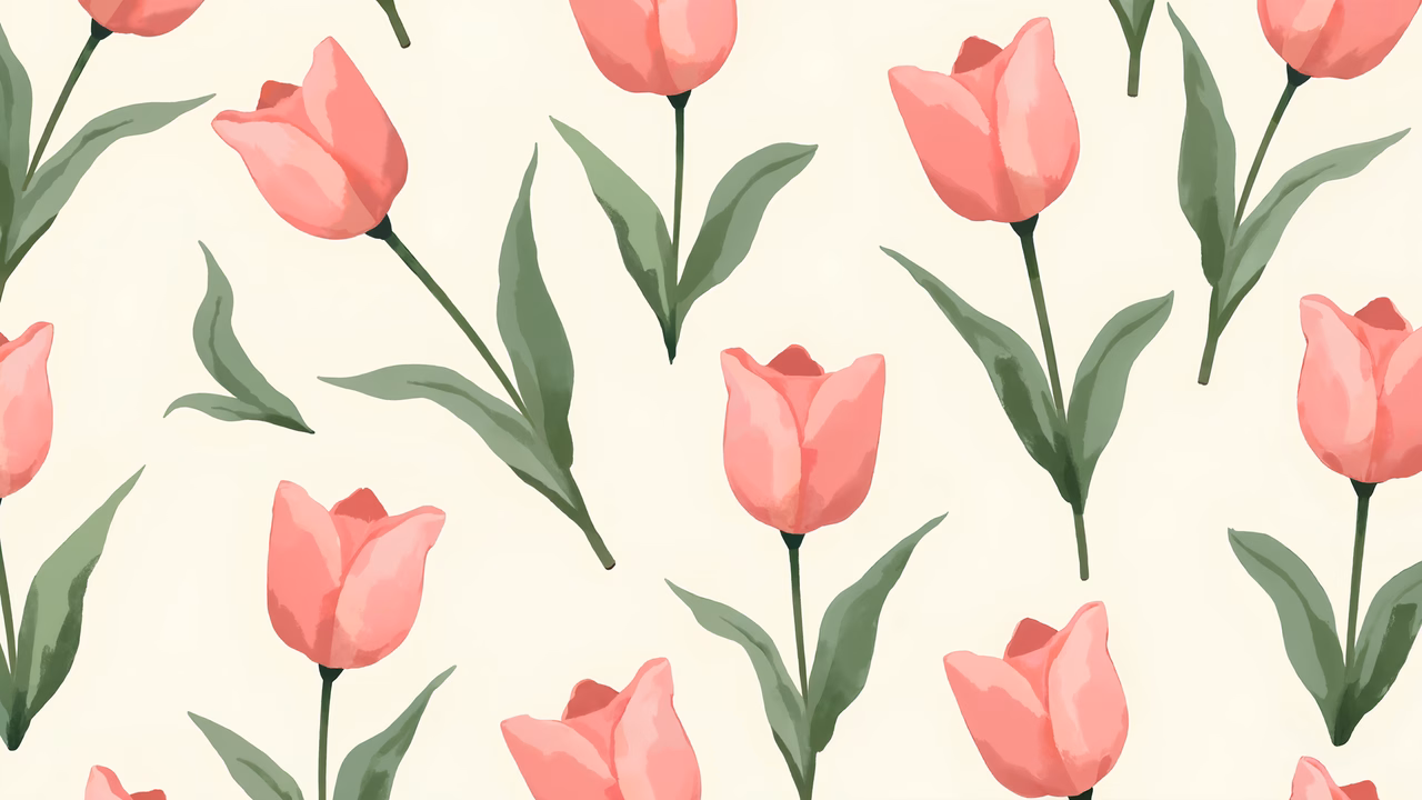Delicate pink tulips in a watercolor style on a beige background.