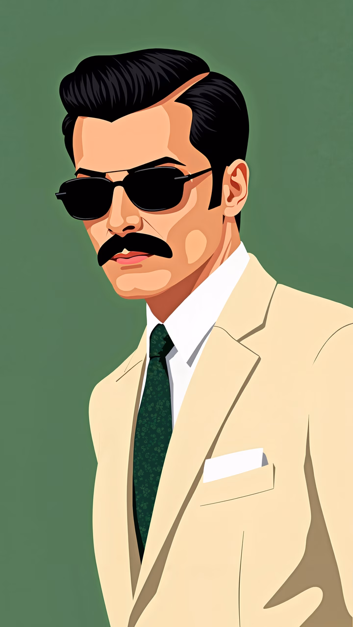 Vintage Gentleman in Cream Suit and Green Tie