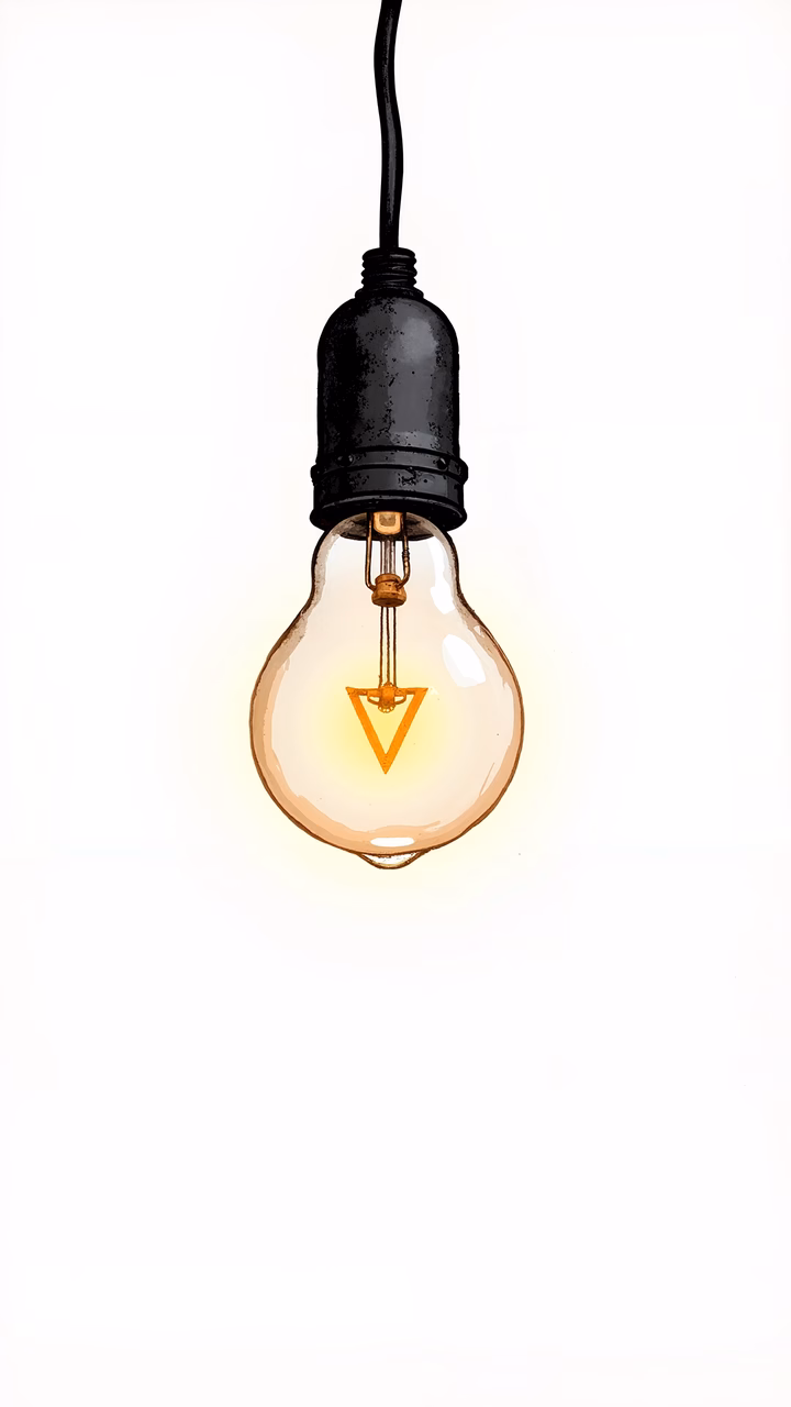Vintage light bulb illustration with warm glow against white background