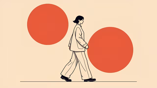 Woman Walking Between Red Circles