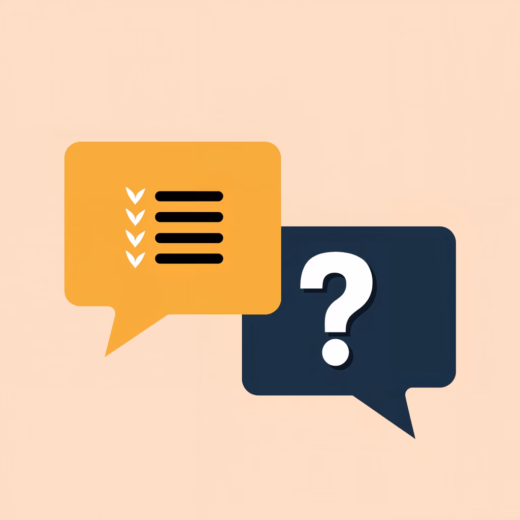 Speech bubbles with checkmarks and a question mark, illustrating decision-making and uncertainty.