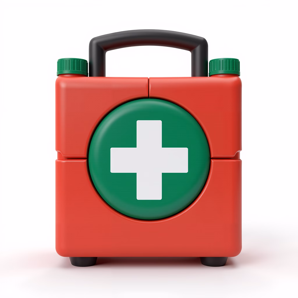 Vibrant red first aid kit with green cross symbol, ready for medical emergencies.