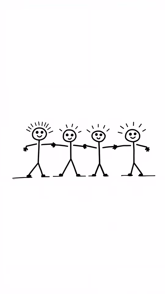 Four Stick Figures Holding Hands