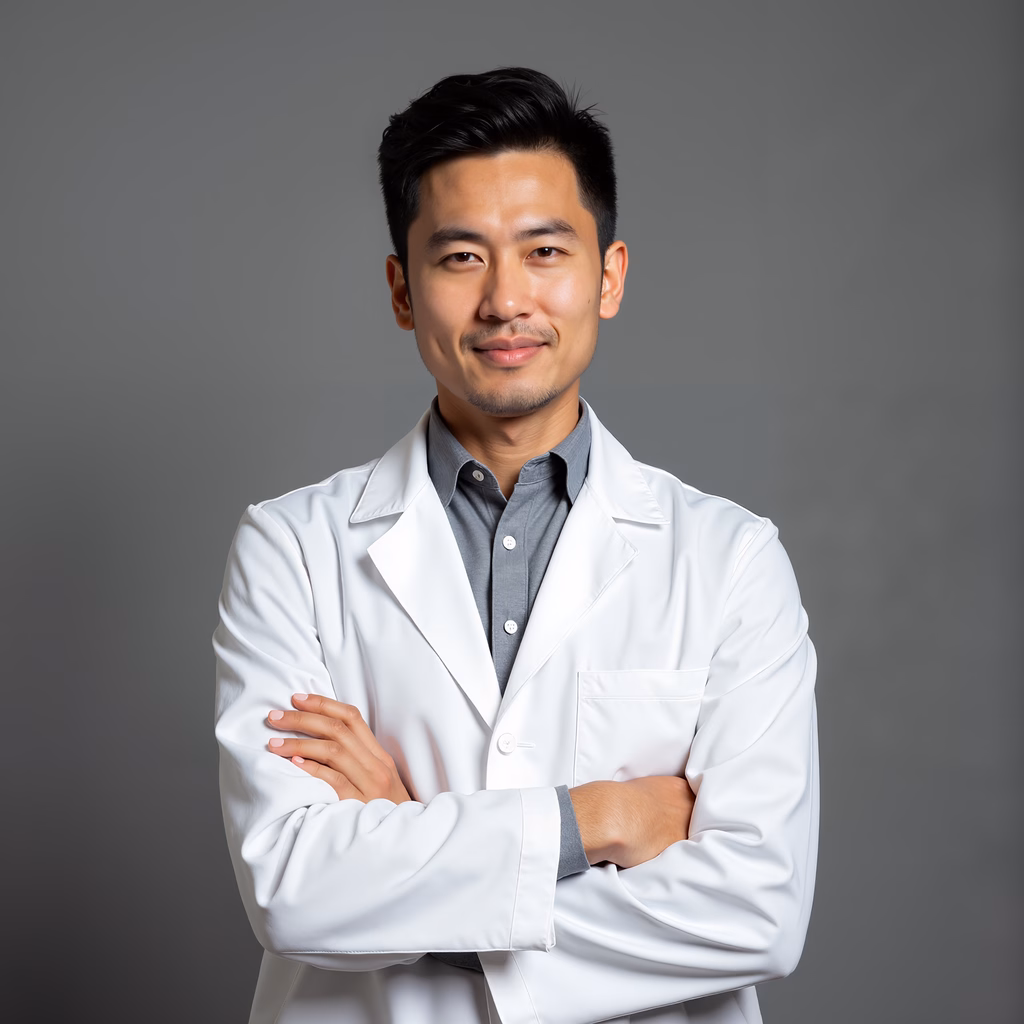 Confident professional portrait of a man in a lab coat.