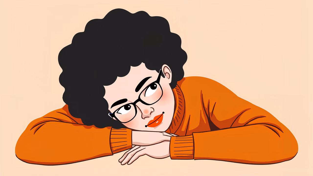 A thoughtful individual in an orange sweater, captured in a serene illustration.