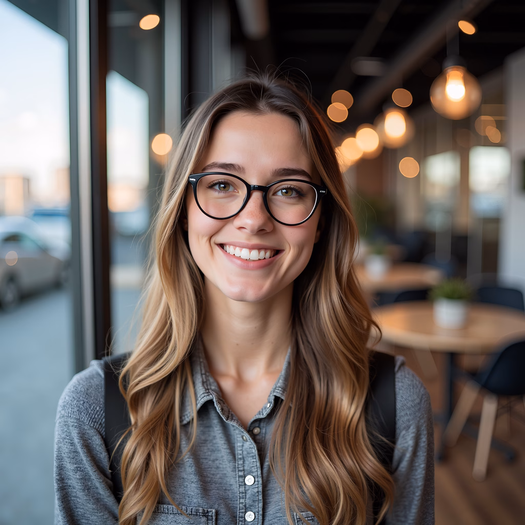 Warm smile in a cozy café setting