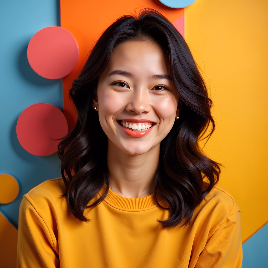 A joyful portrait with bright colors and a warm smile.