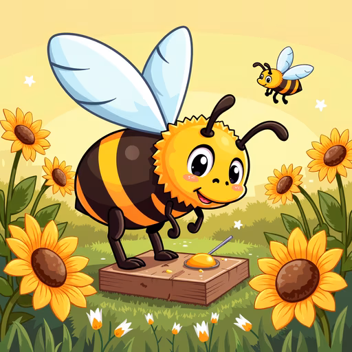 Cartoon Bee Gathering Honey