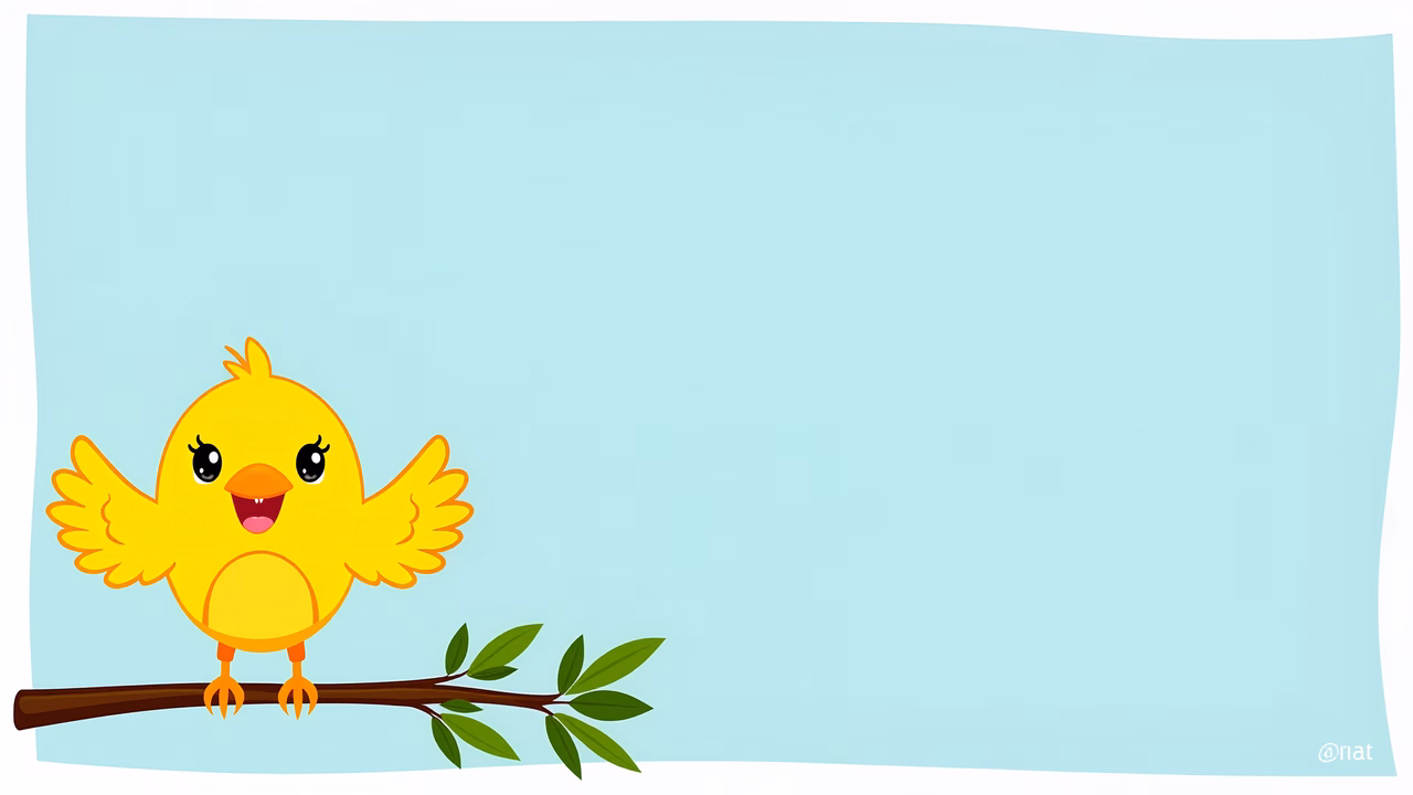 Bright, cartoonish bird perched on a branch, evoking joy and innocence.