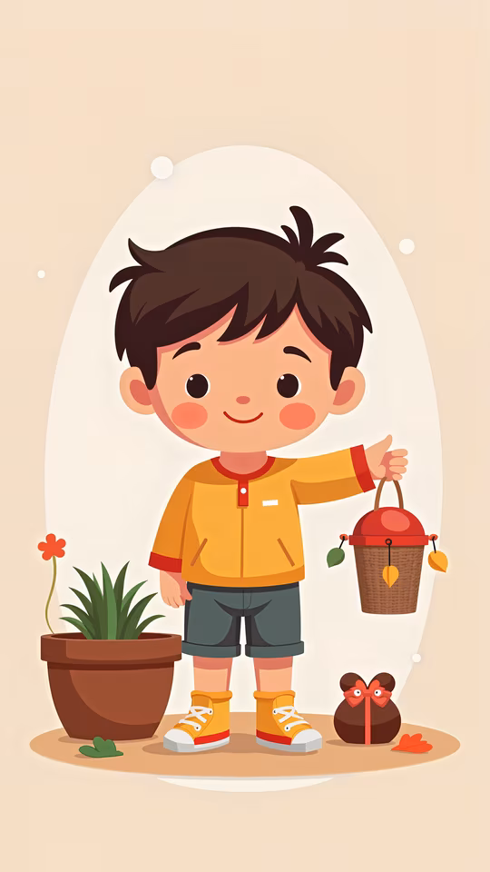 Cartoon Boy with Picnic Basket