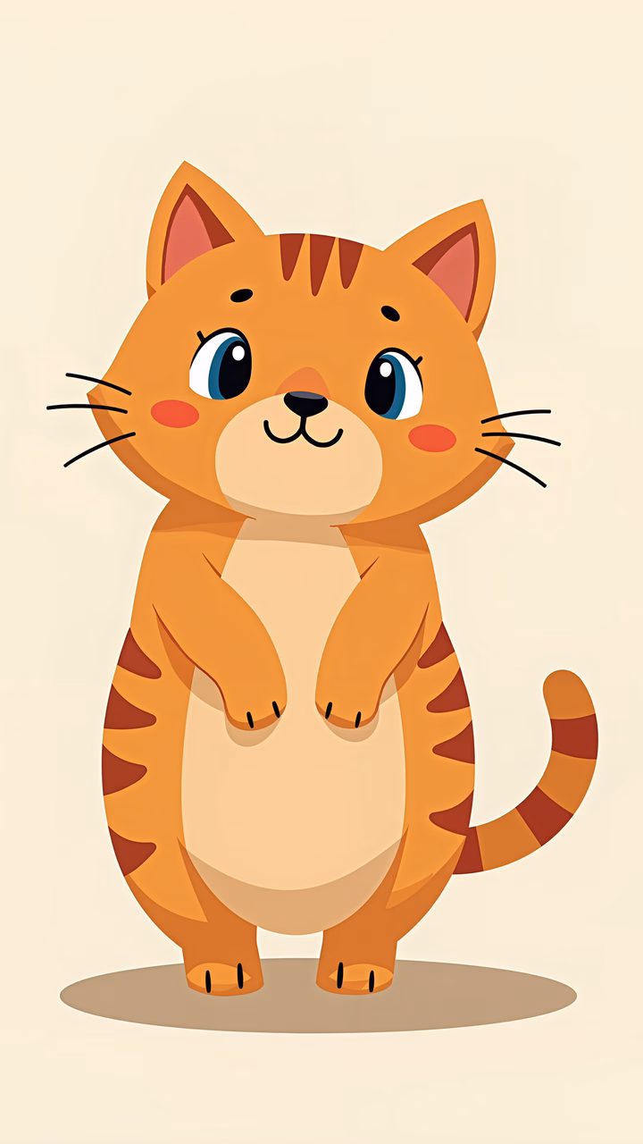 A delightful cartoon cat with big eyes and striped fur, perfect for children's art.