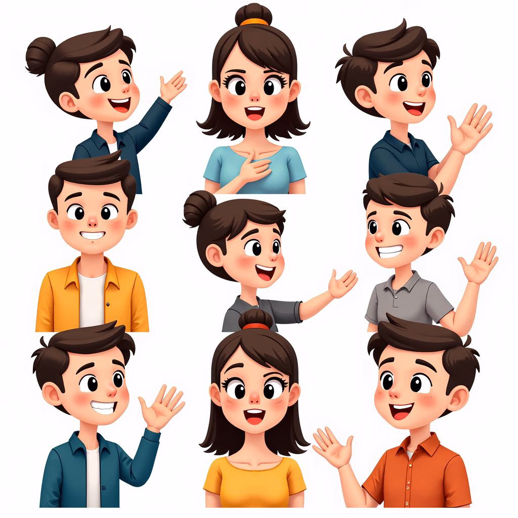 Brightly colored cartoon children expressing joy and excitement.