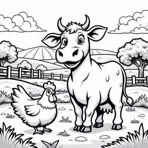 Cartoon Cow and Chicken