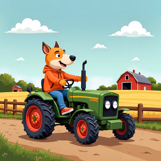 Cartoon Dog Driving Tractor