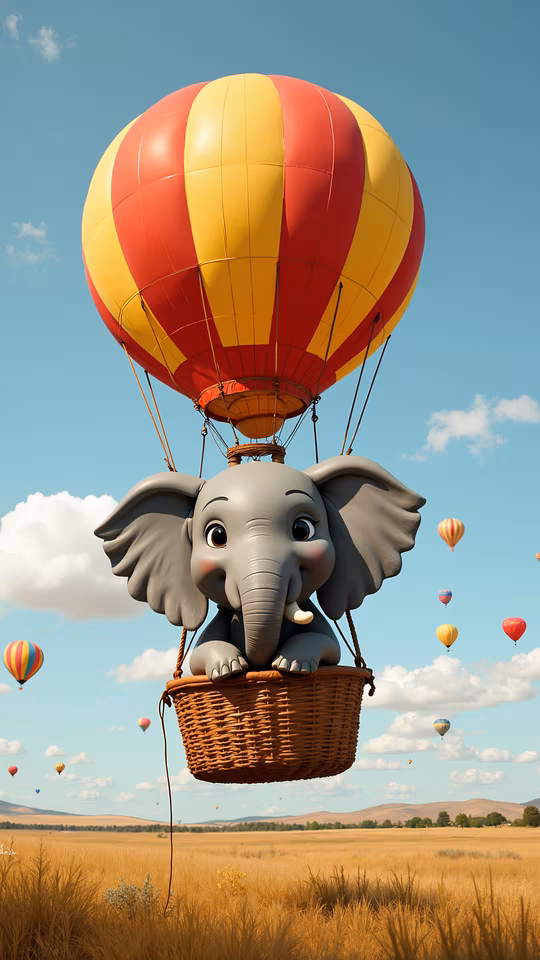 Cartoon Elephant Hot Air Balloon