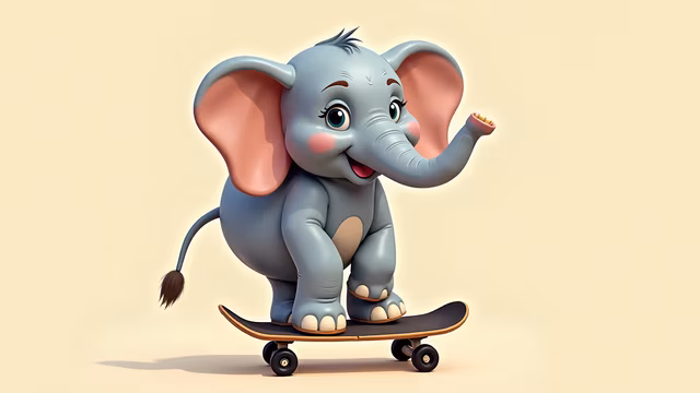 Cartoon Elephant Skateboarding