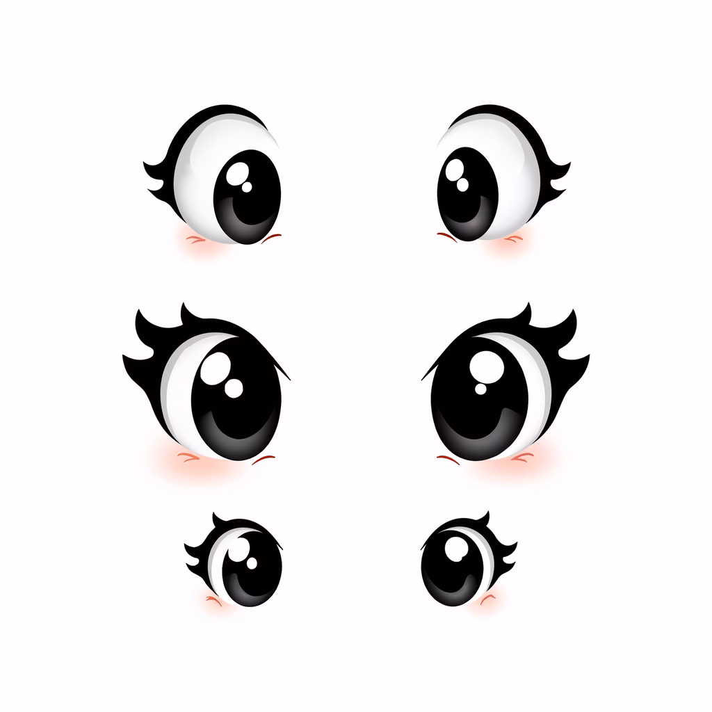Cartoon eyes with expressive and whimsical designs.