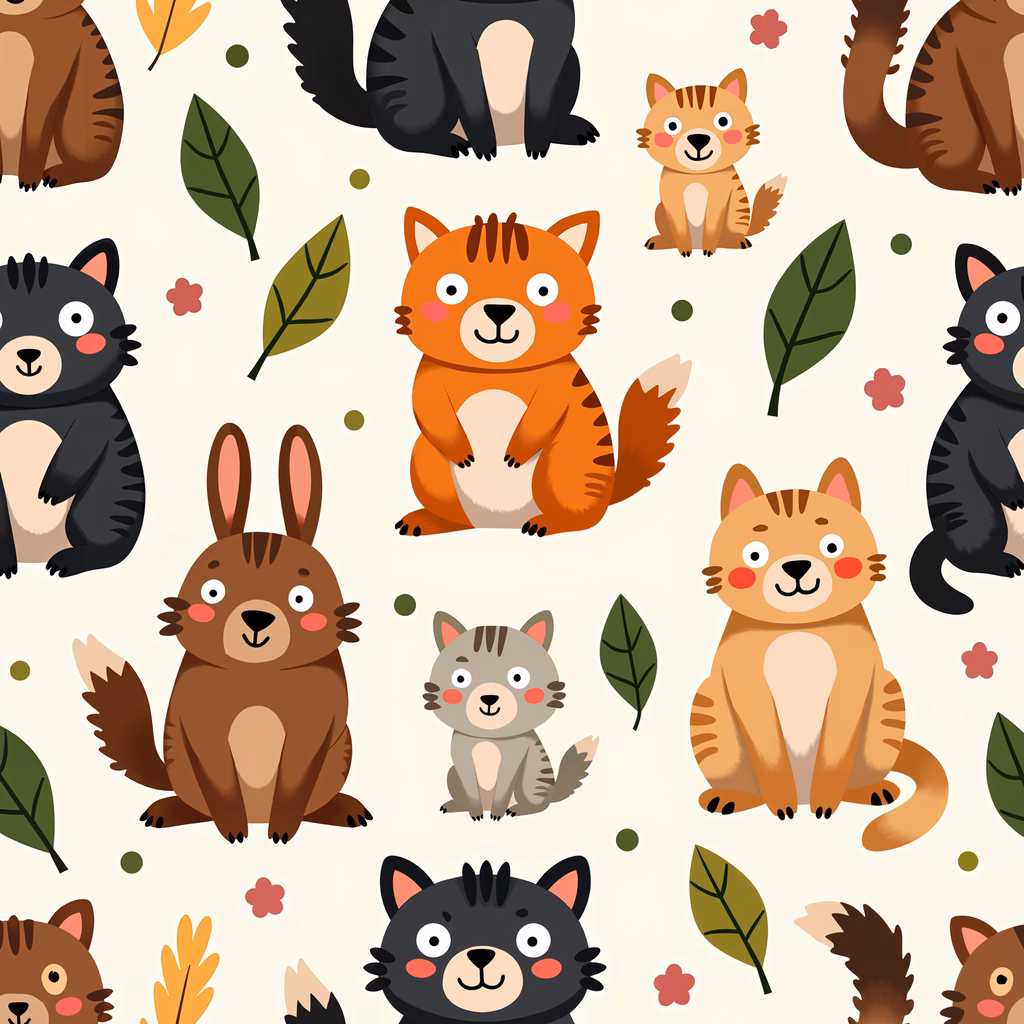 Cute cartoon forest animals in a cheerful, nature-themed illustration.