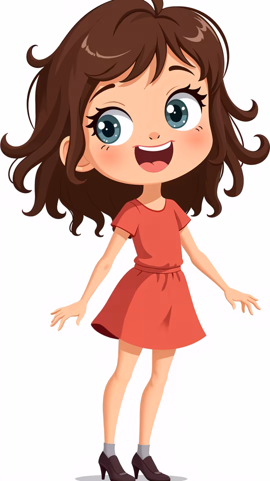 Cartoon Girl in Red Dress