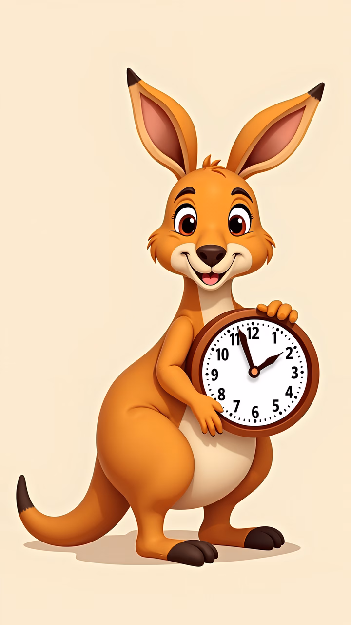 A cute kangaroo holding a clock, perfect for children's illustrations.