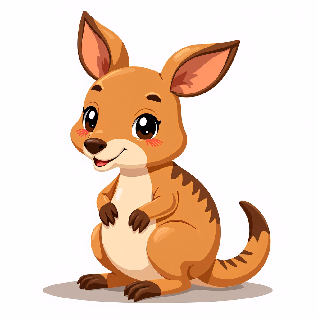 A cute cartoon kangaroo with big eyes and a friendly smile, perfect for children's art.