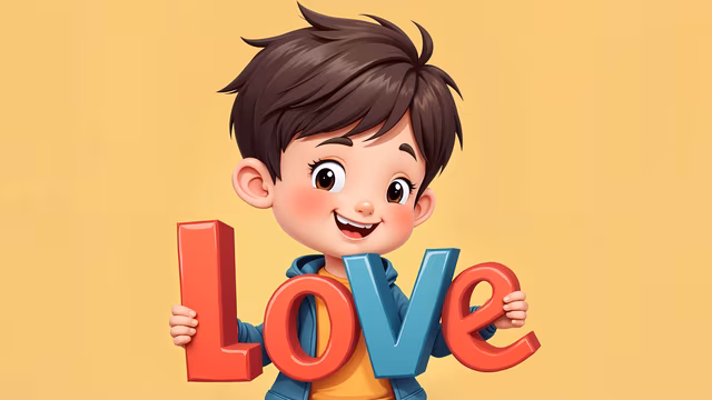 Cartoon Kid Holding Love