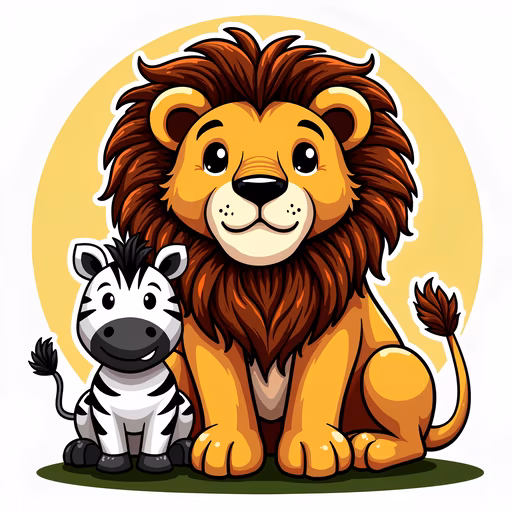 Cartoon Lion and Zebra