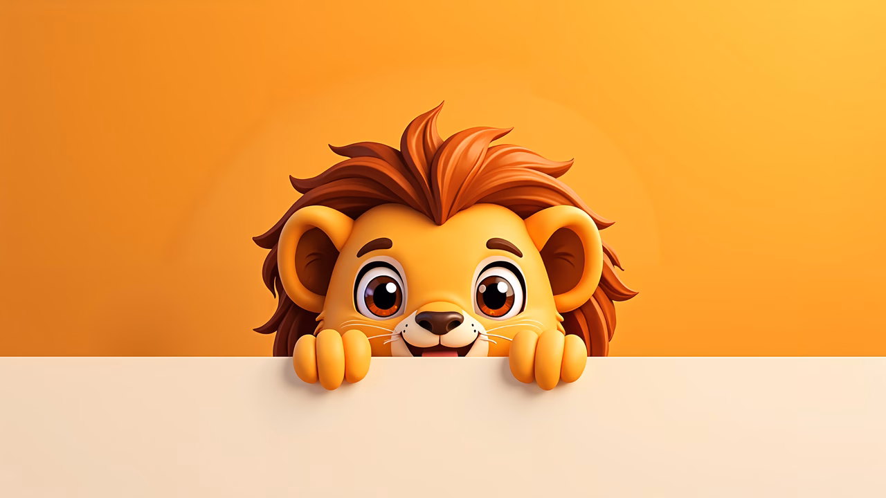 A cute cartoon lion peeking over a barrier, perfect for children's decor.