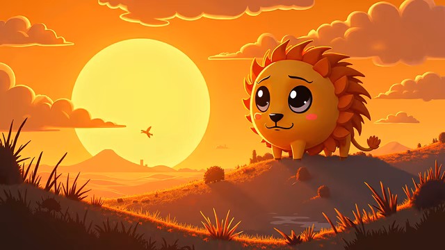 Cartoon Lion Sunset