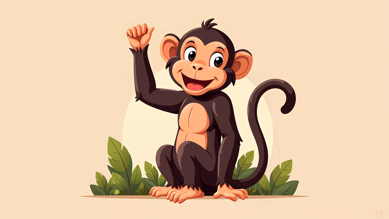 A cute cartoon monkey greeting with a friendly wave, perfect for children's art.