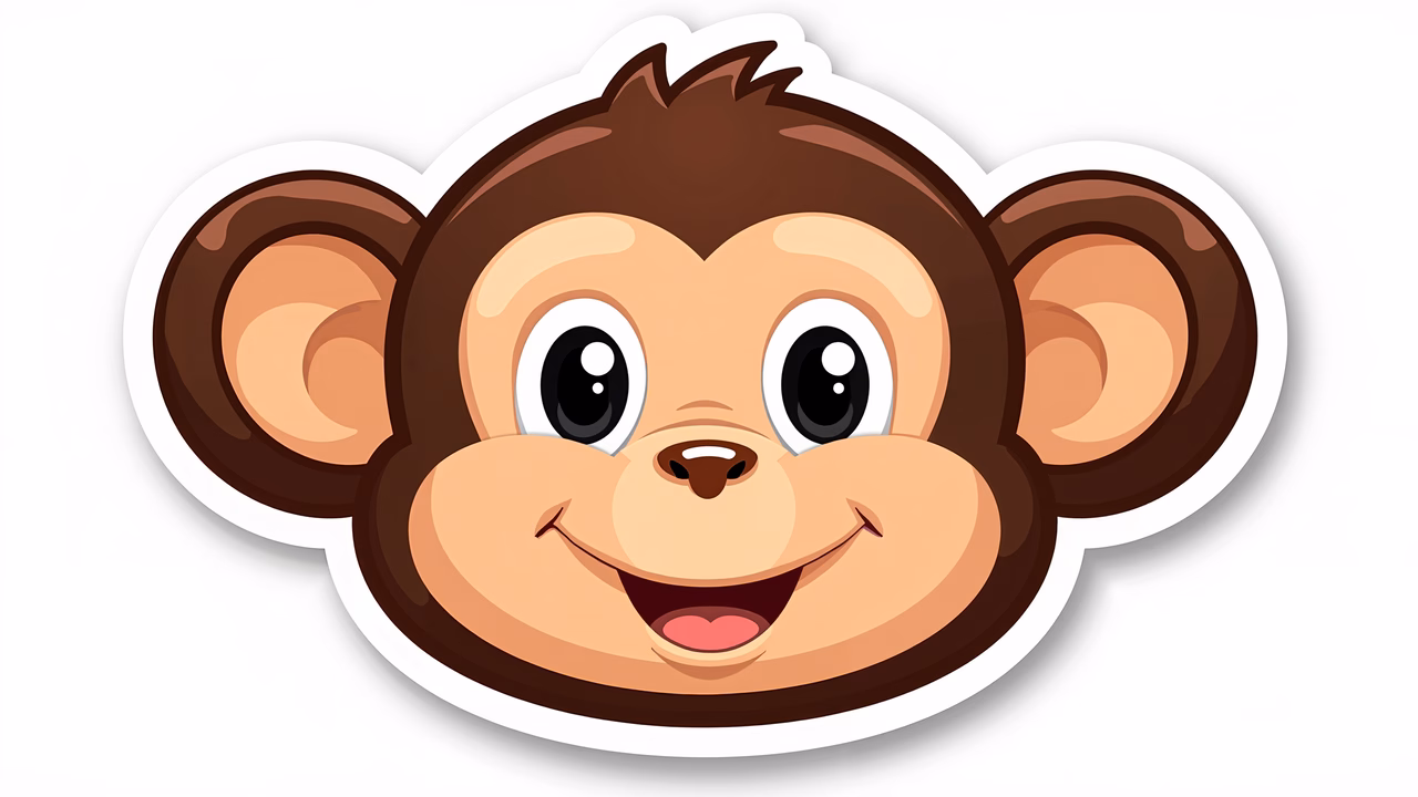 A cute, cartoon-style monkey with big eyes and a smile, ideal for kids' content.