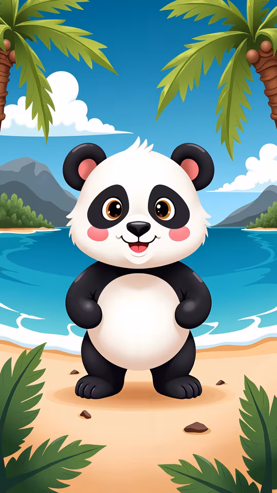 Cartoon Panda on the Beach
