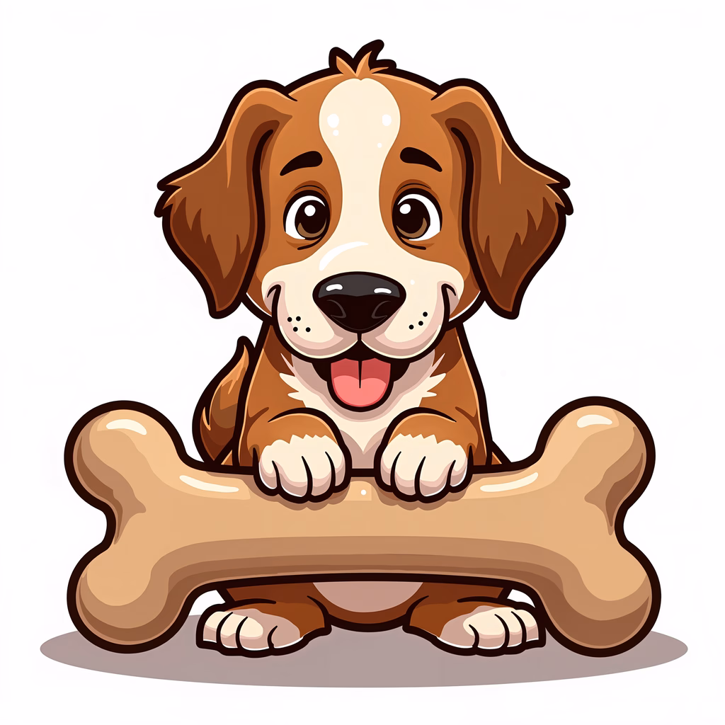 A delightful cartoon puppy with a bone, perfect for children's art and pet enthusiasts.