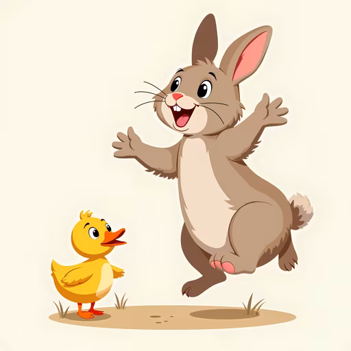 Cartoon Rabbit and Duck