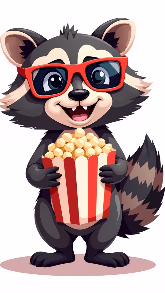 Cartoon Raccoon with Popcorn