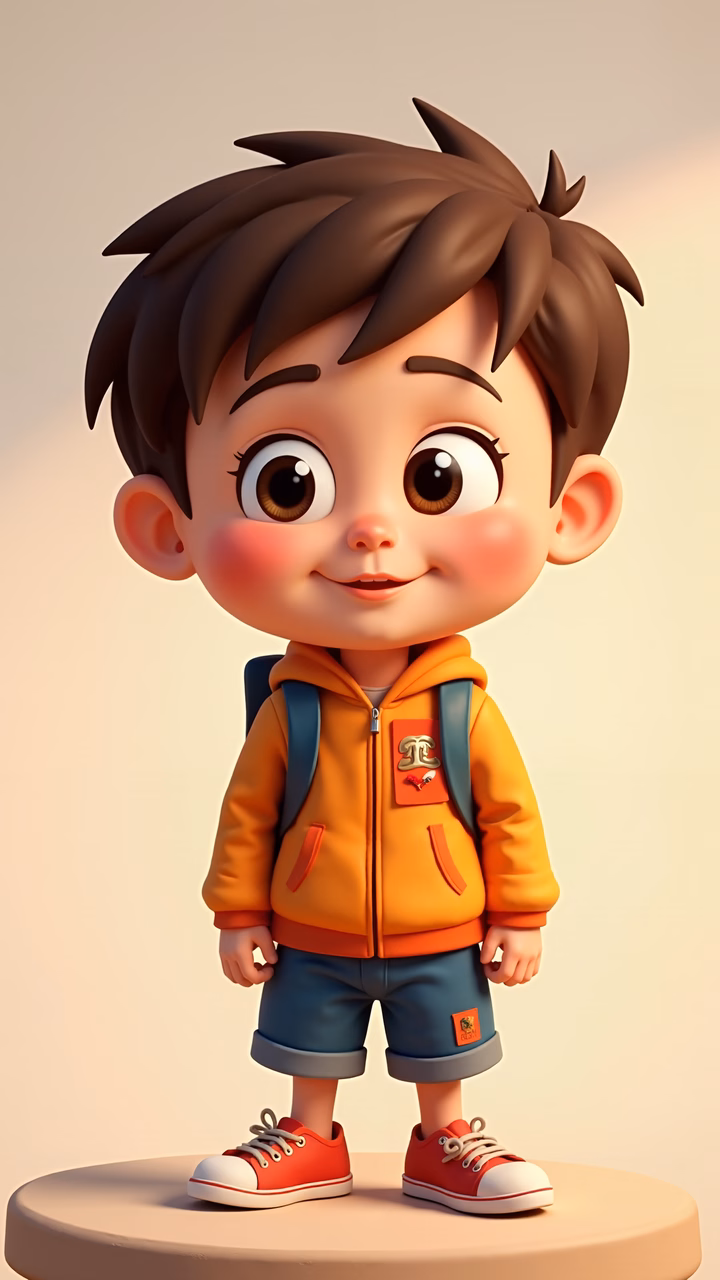A cute schoolboy in vibrant clothing, ready for adventure!