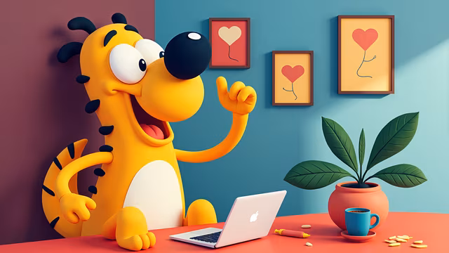 Cartoon Tiger with Laptop