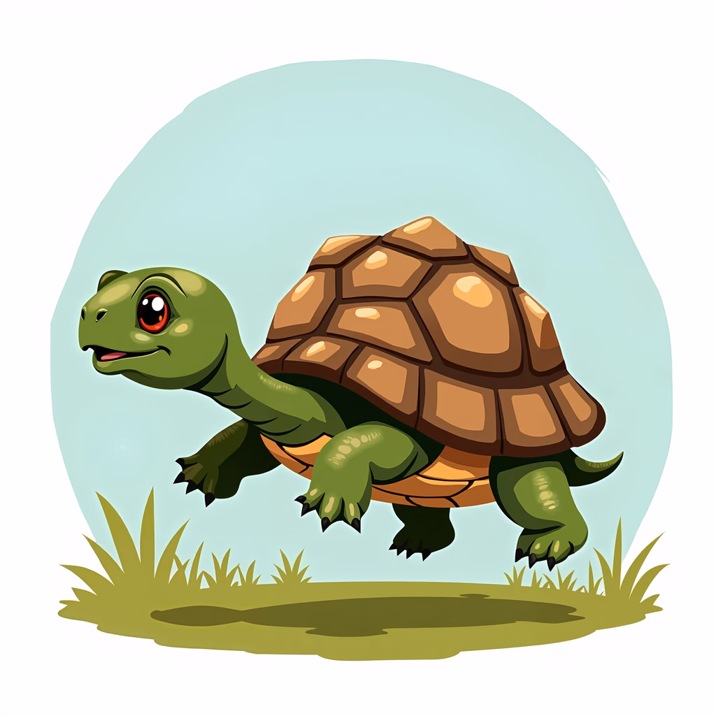 A cute cartoon turtle with expressive eyes and a friendly demeanor.
