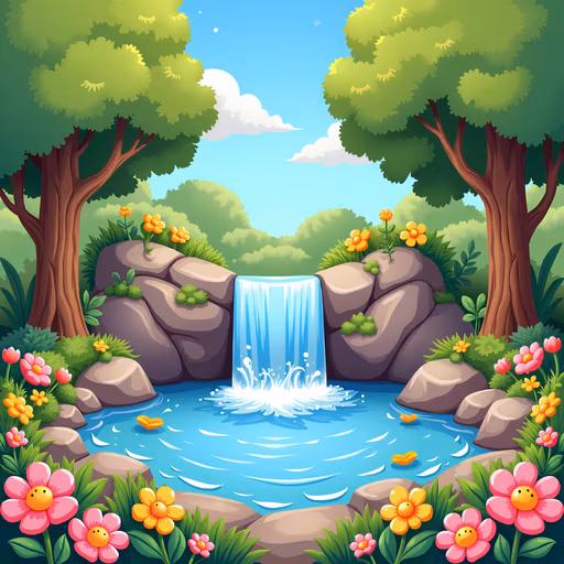 Cartoon Waterfall Paradise